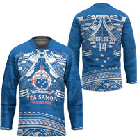 Toa Samoa Rugby Custom Hockey Jersey Uso aso uma Samoan Pattern Blue - Polynesian Pride