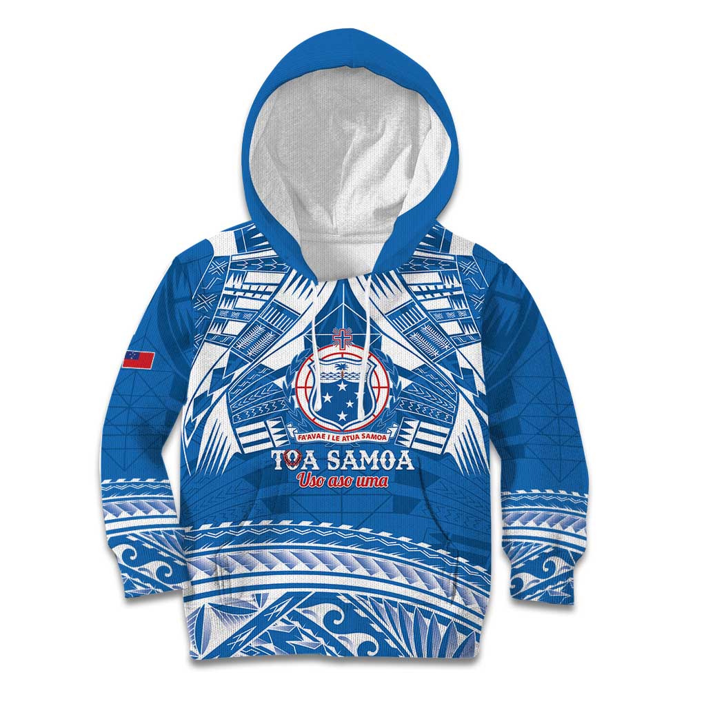 Toa Samoa Rugby Custom Kid Hoodie Uso aso uma Samoan Pattern Blue - Polynesian Pride