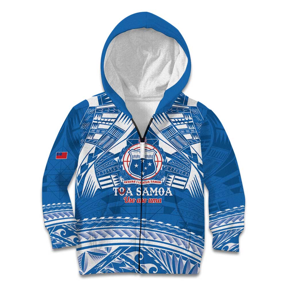Toa Samoa Rugby Custom Kid Hoodie Uso aso uma Samoan Pattern Blue - Polynesian Pride