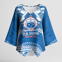 Toa Samoa Rugby Custom Kimono Sleeve Blouse Uso aso uma Samoan Pattern Blue - Polynesian Pride