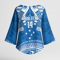 Toa Samoa Rugby Custom Kimono Sleeve Blouse Uso aso uma Samoan Pattern Blue - Polynesian Pride