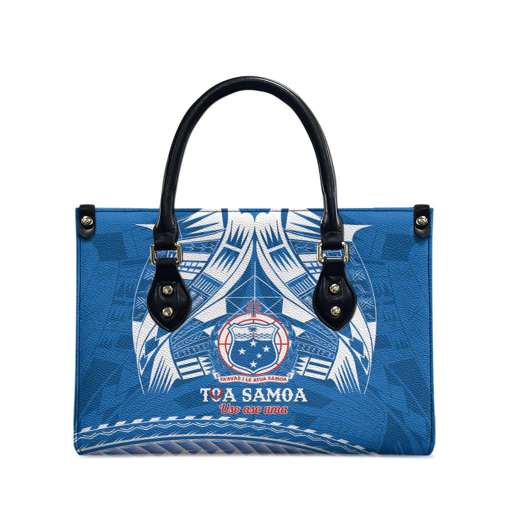 Toa Samoa Rugby Custom Leather Bag Uso aso uma Samoan Pattern Blue - Polynesian Pride