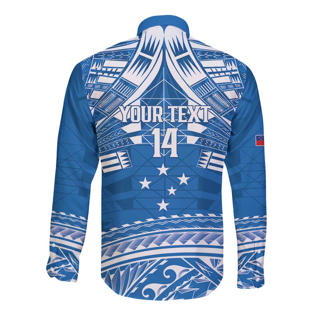 Toa Samoa Rugby Custom Long Sleeve Button Shirt Uso aso uma Samoan Pattern Blue - Polynesian Pride
