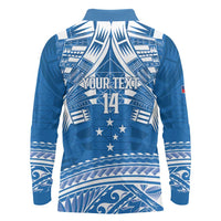 Toa Samoa Rugby Custom Long Sleeve Polo Shirt Uso aso uma Samoan Pattern Blue - Polynesian Pride