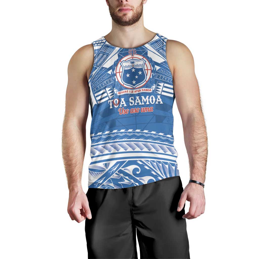 Toa Samoa Rugby Custom Men Tank Top Uso aso uma Samoan Pattern Blue - Polynesian Pride