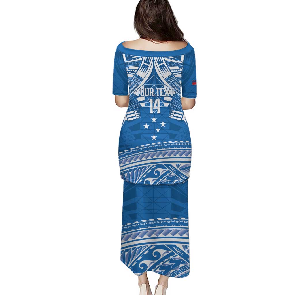 Toa Samoa Rugby Custom Puletasi Uso aso uma Samoan Pattern Blue - Polynesian Pride