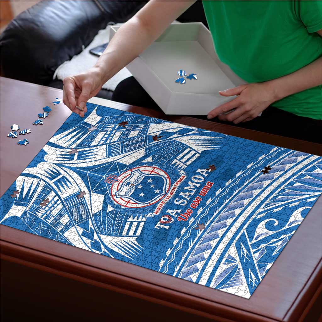 Toa Samoa Rugby Custom Puzzle Uso aso uma Samoan Pattern Blue - Polynesian Pride