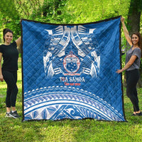 Toa Samoa Rugby Custom Quilt Uso aso uma Samoan Pattern Blue - Polynesian Pride
