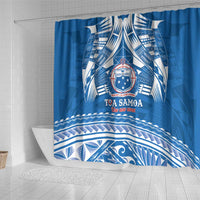 Toa Samoa Rugby Custom Shower Curtain Uso aso uma Samoan Pattern Blue - Polynesian Pride