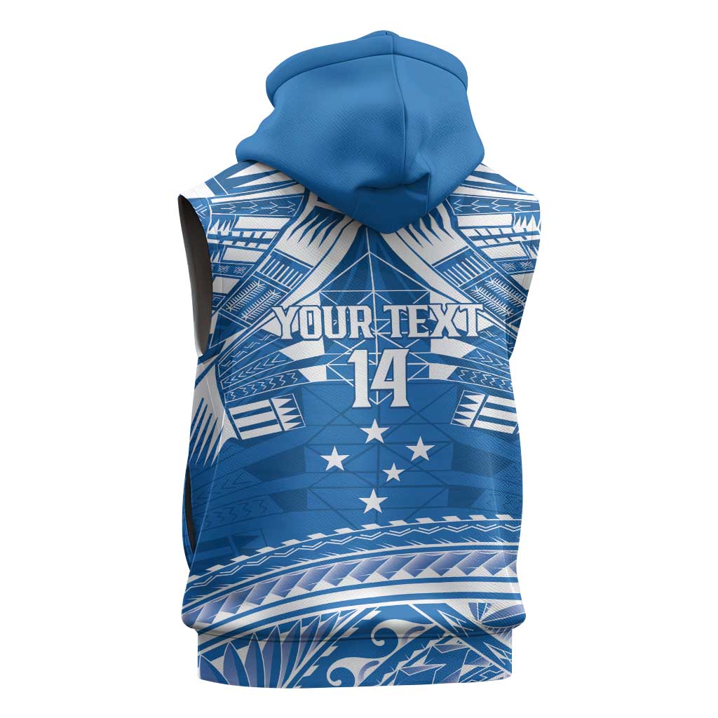 Toa Samoa Rugby Custom Sleeveless Zip Hoodie Uso aso uma Samoan Pattern Blue - Polynesian Pride