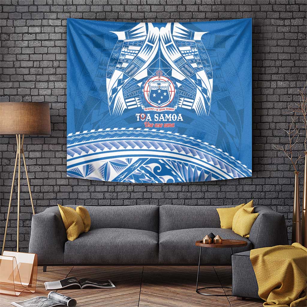 Toa Samoa Rugby Custom Tapestry Uso aso uma Samoan Pattern Blue - Polynesian Pride