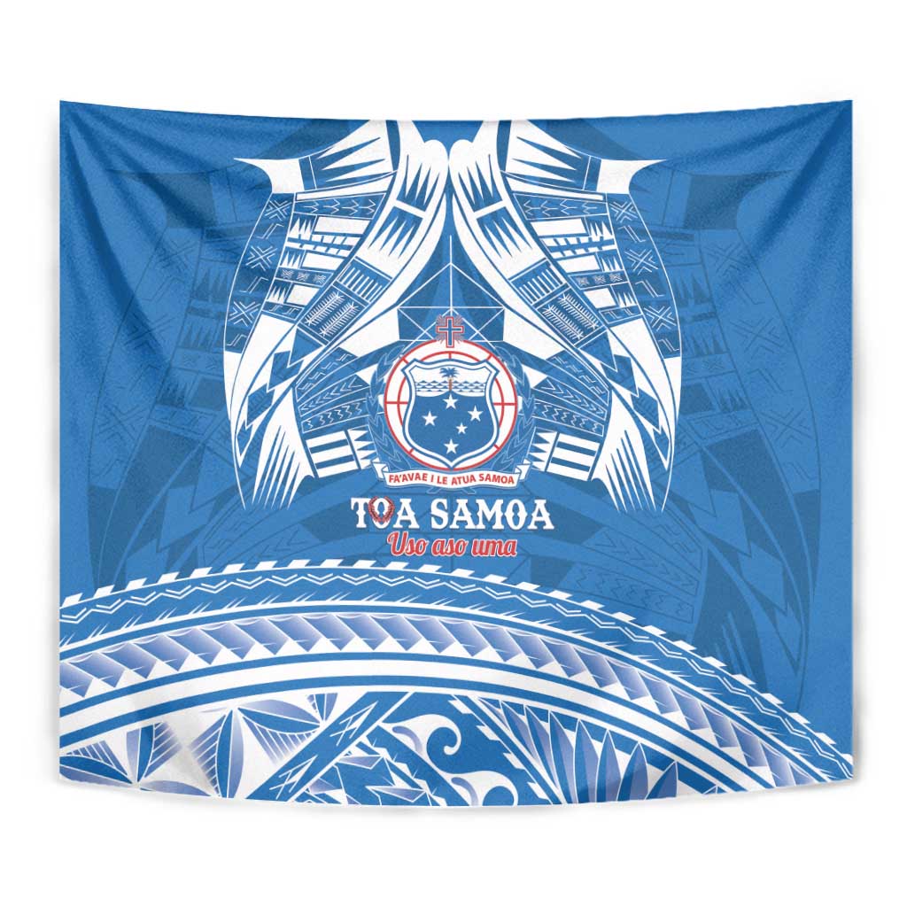 Toa Samoa Rugby Custom Tapestry Uso aso uma Samoan Pattern Blue - Polynesian Pride