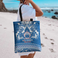 Toa Samoa Rugby Custom Tote Bag Uso aso uma Samoan Pattern Blue - Polynesian Pride