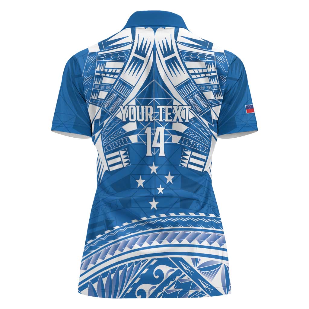 Toa Samoa Rugby Custom Women Polo Shirt Uso aso uma Samoan Pattern Blue - Polynesian Pride