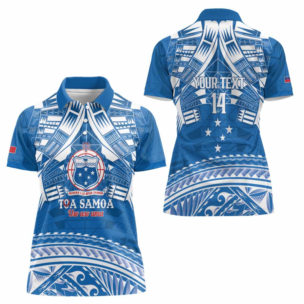Toa Samoa Rugby Custom Women Polo Shirt Uso aso uma Samoan Pattern Blue - Polynesian Pride