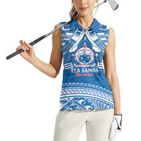 Toa Samoa Rugby Custom Women Sleeveless Polo Shirt Uso aso uma Samoan Pattern Blue - Polynesian Pride