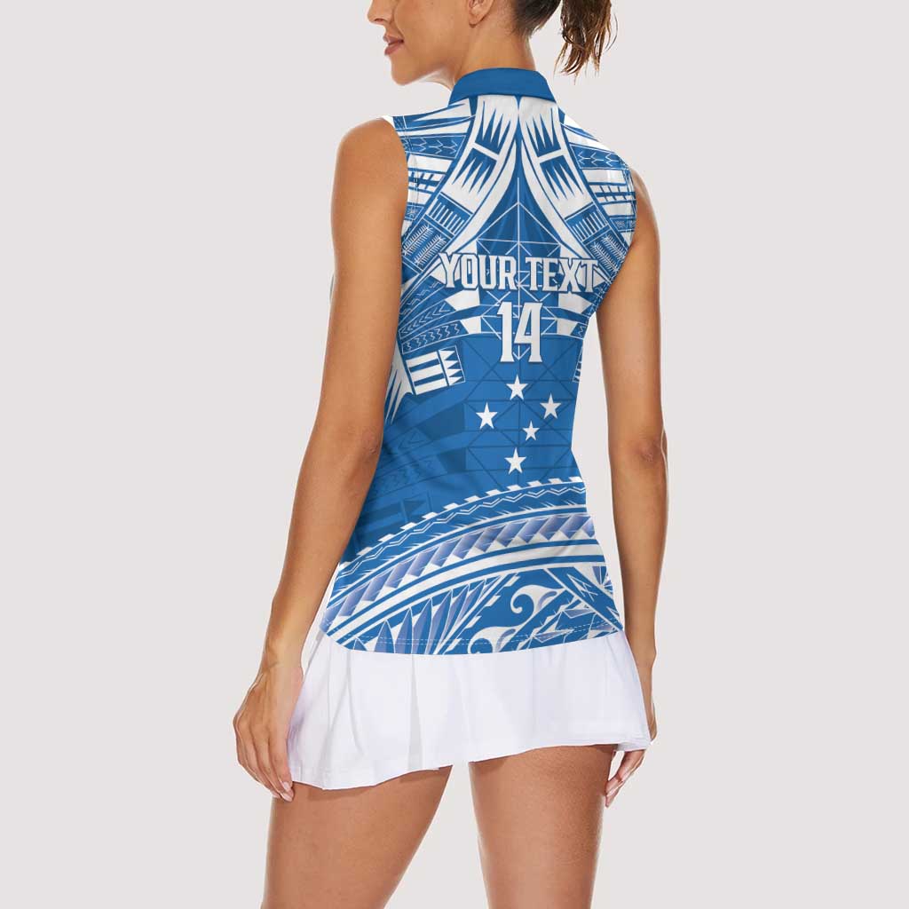 Toa Samoa Rugby Custom Women Sleeveless Polo Shirt Uso aso uma Samoan Pattern Blue - Polynesian Pride