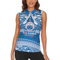 Toa Samoa Rugby Custom Women Sleeveless Polo Shirt Uso aso uma Samoan Pattern Blue - Polynesian Pride