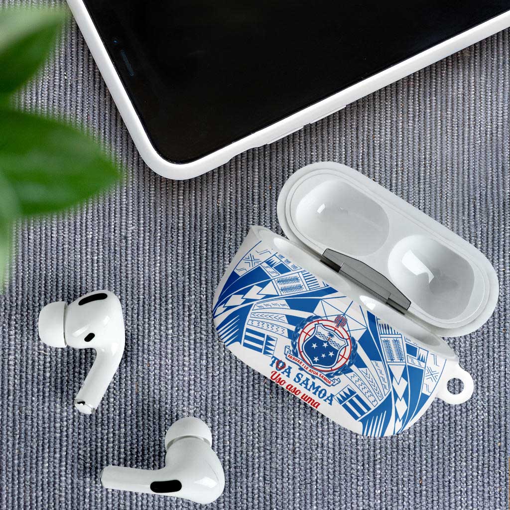 Toa Samoa Rugby Custom AirPods Case Uso aso uma Samoan Pattern White - Polynesian Pride