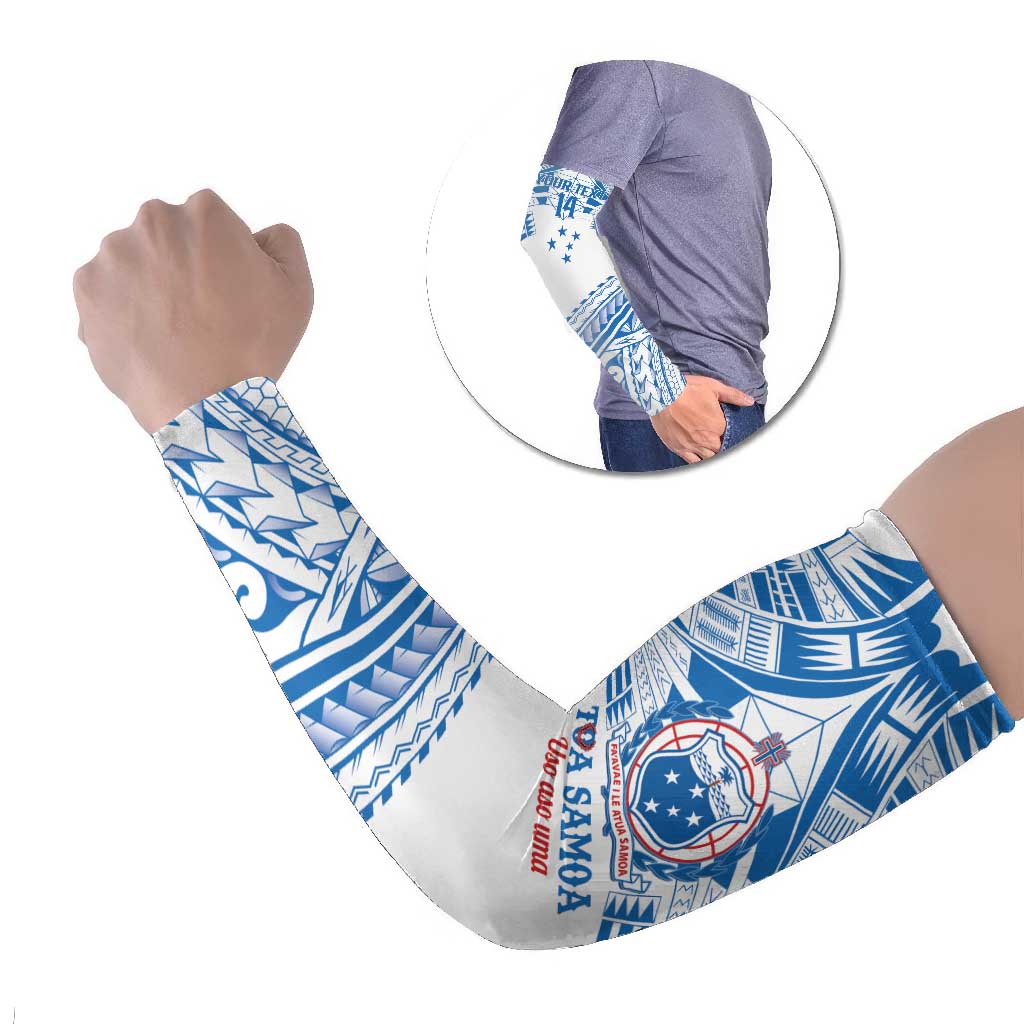 Toa Samoa Rugby Custom Arm Sleeves Uso aso uma Samoan Pattern White - Polynesian Pride