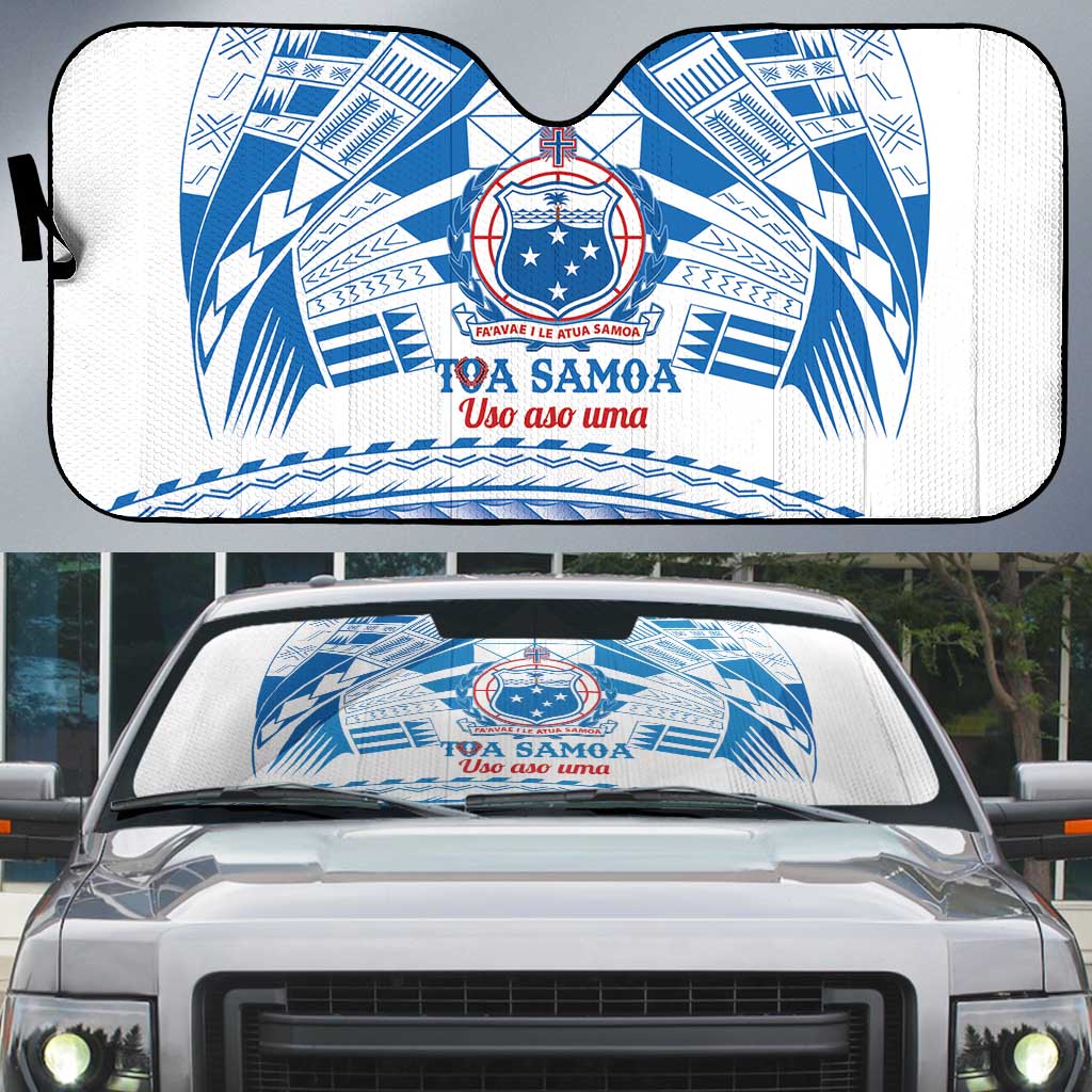 Toa Samoa Rugby Custom Auto Sun Shade Uso aso uma Samoan Pattern White - Polynesian Pride
