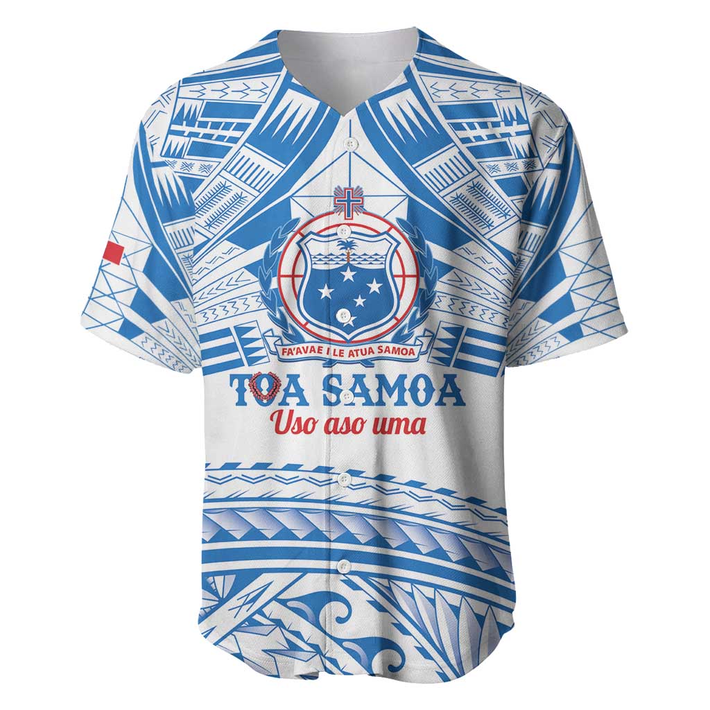 Toa Samoa Rugby Custom Baseball Jersey Uso aso uma Samoan Pattern White - Polynesian Pride