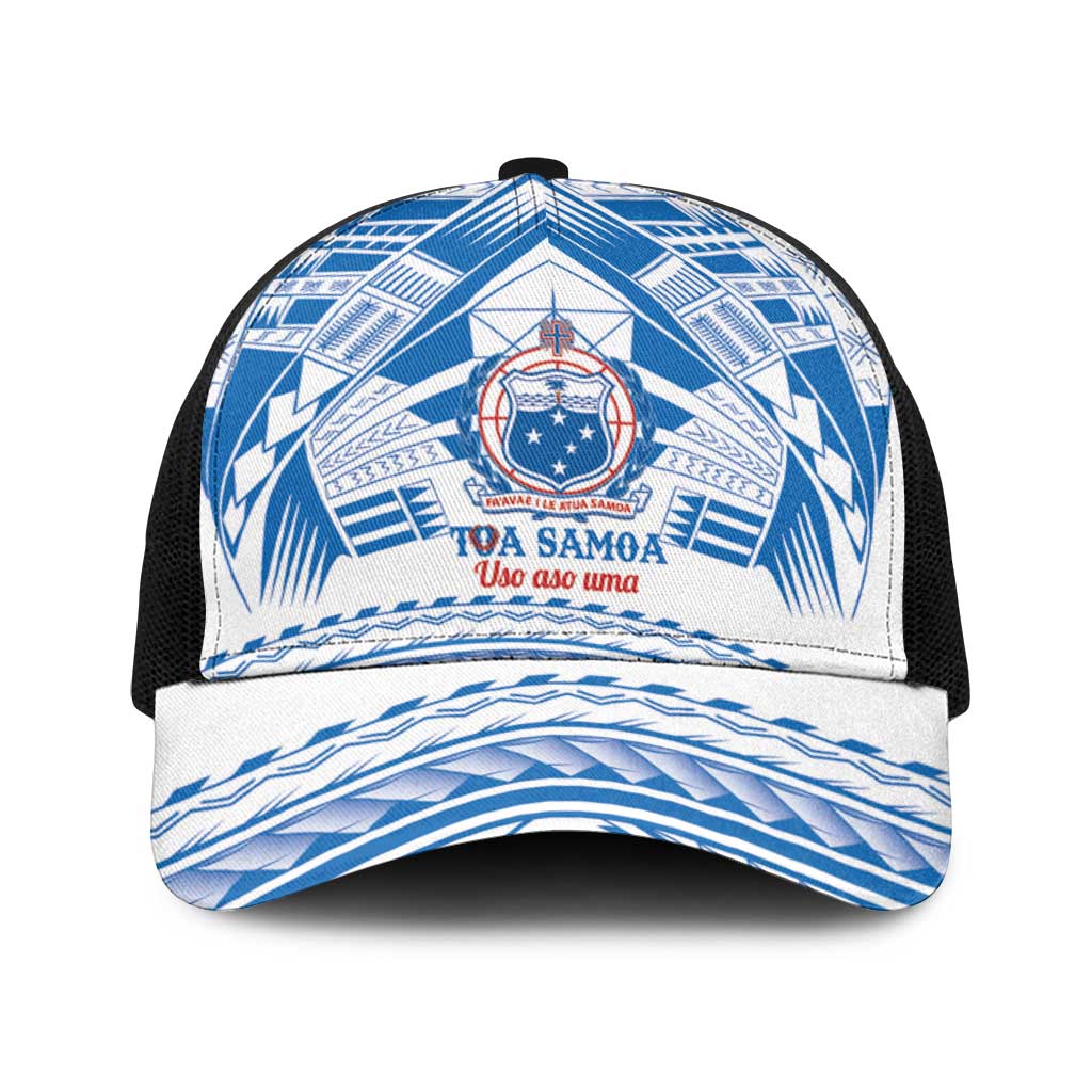 Toa Samoa Rugby Baseball Net Cap Uso aso uma Samoan Pattern White - Polynesian Pride
