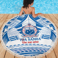 Toa Samoa Rugby Custom Beach Blanket Uso aso uma Samoan Pattern White - Polynesian Pride