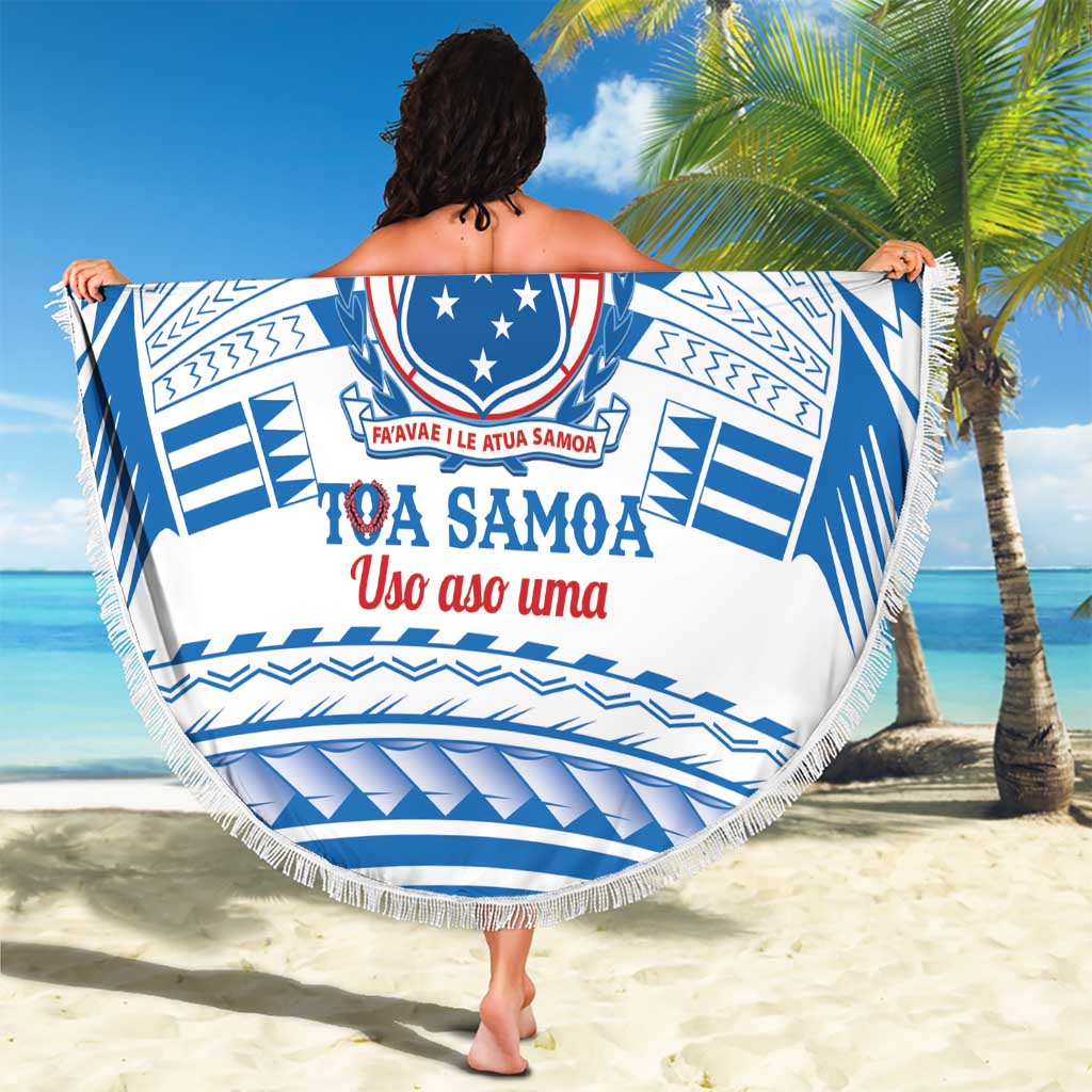Toa Samoa Rugby Custom Beach Blanket Uso aso uma Samoan Pattern White - Polynesian Pride