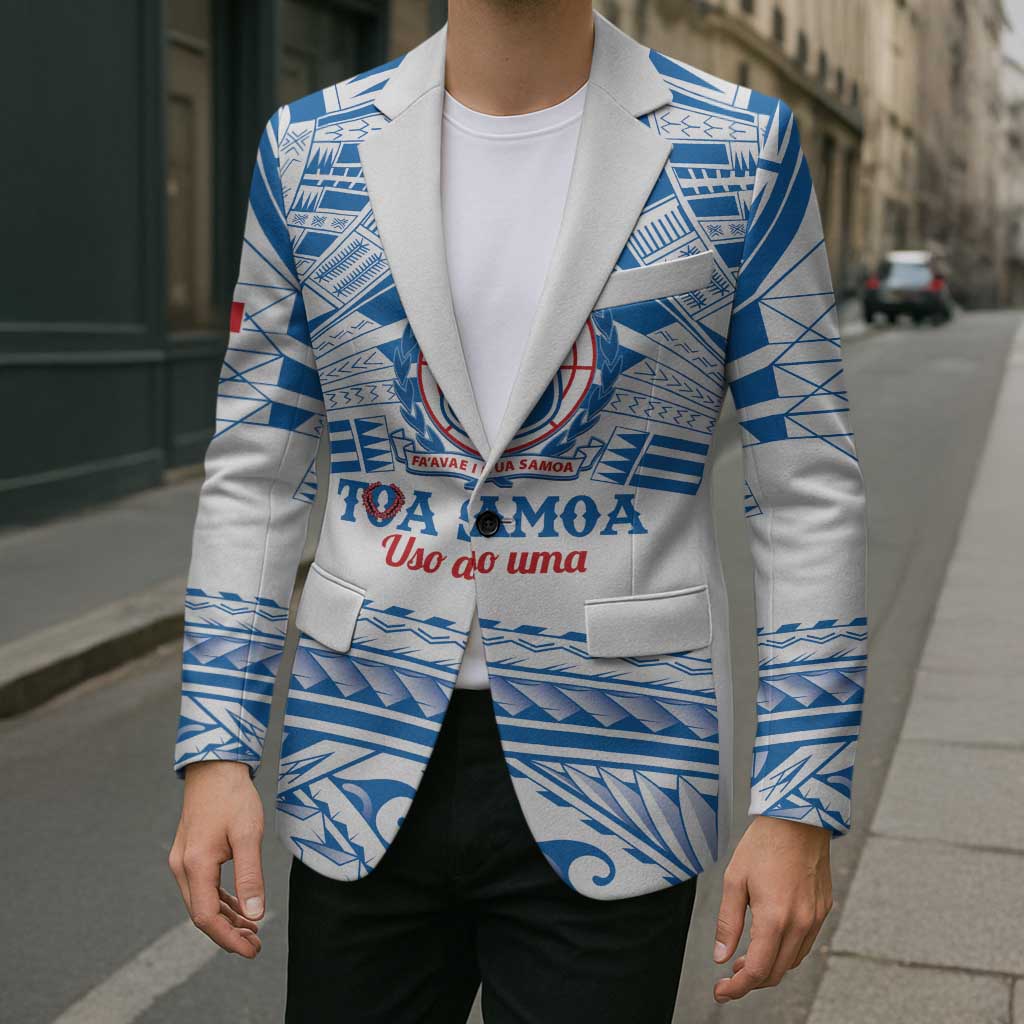 Toa Samoa Rugby Custom Blazer Uso aso uma Samoan Pattern White - Polynesian Pride