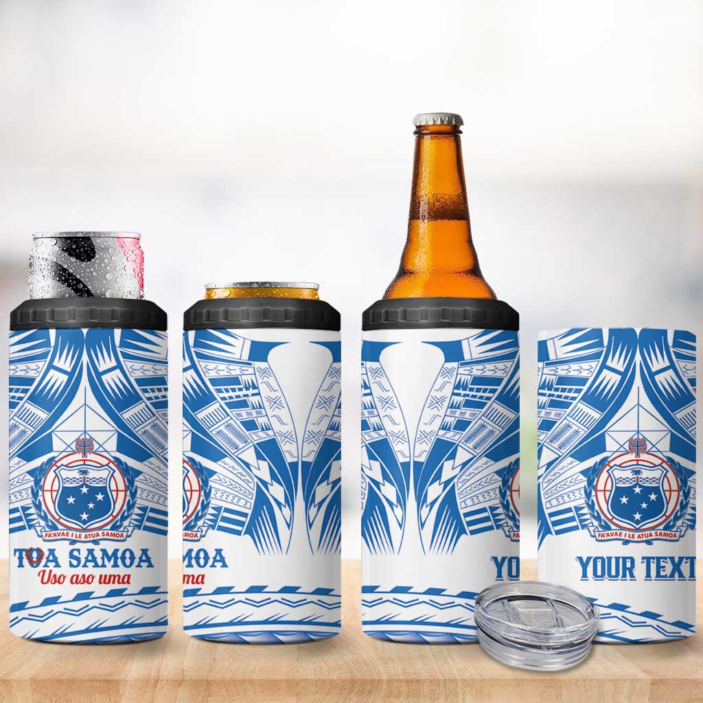 Toa Samoa Rugby Custom 4 in 1 Can Cooler Tumbler Uso aso uma Samoan Pattern White - Polynesian Pride