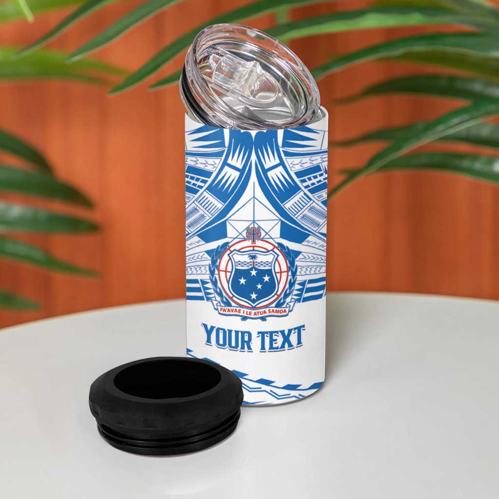Toa Samoa Rugby Custom 4 in 1 Can Cooler Tumbler Uso aso uma Samoan Pattern White - Polynesian Pride
