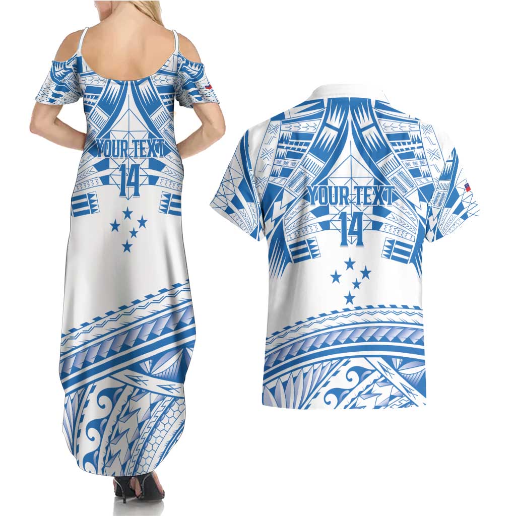 Toa Samoa Rugby Custom Couples Matching Summer Maxi Dress and Hawaiian Shirt Uso aso uma Samoan Pattern White - Polynesian Pride