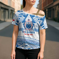 Toa Samoa Rugby Custom Cross Shoulder Shirt Uso aso uma Samoan Pattern White - Polynesian Pride