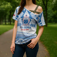 Toa Samoa Rugby Custom Cross Shoulder Shirt Uso aso uma Samoan Pattern White - Polynesian Pride