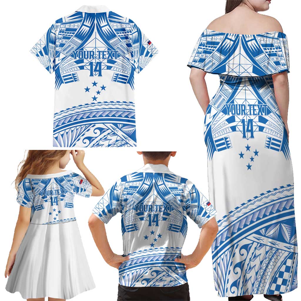 Toa Samoa Rugby Custom Family Matching Off Shoulder Maxi Dress and Hawaiian Shirt Uso aso uma Samoan Pattern White - Polynesian Pride