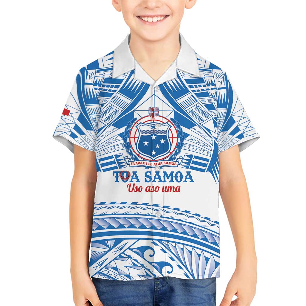 Toa Samoa Rugby Custom Family Matching Puletasi and Hawaiian Shirt Uso aso uma Samoan Pattern White - Polynesian Pride