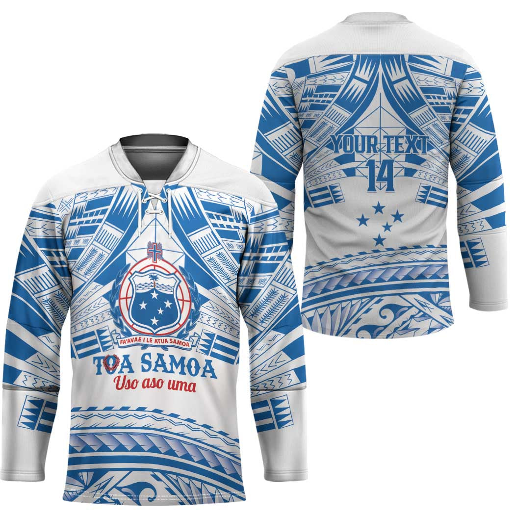 Toa Samoa Rugby Custom Hockey Jersey Uso aso uma Samoan Pattern White - Polynesian Pride