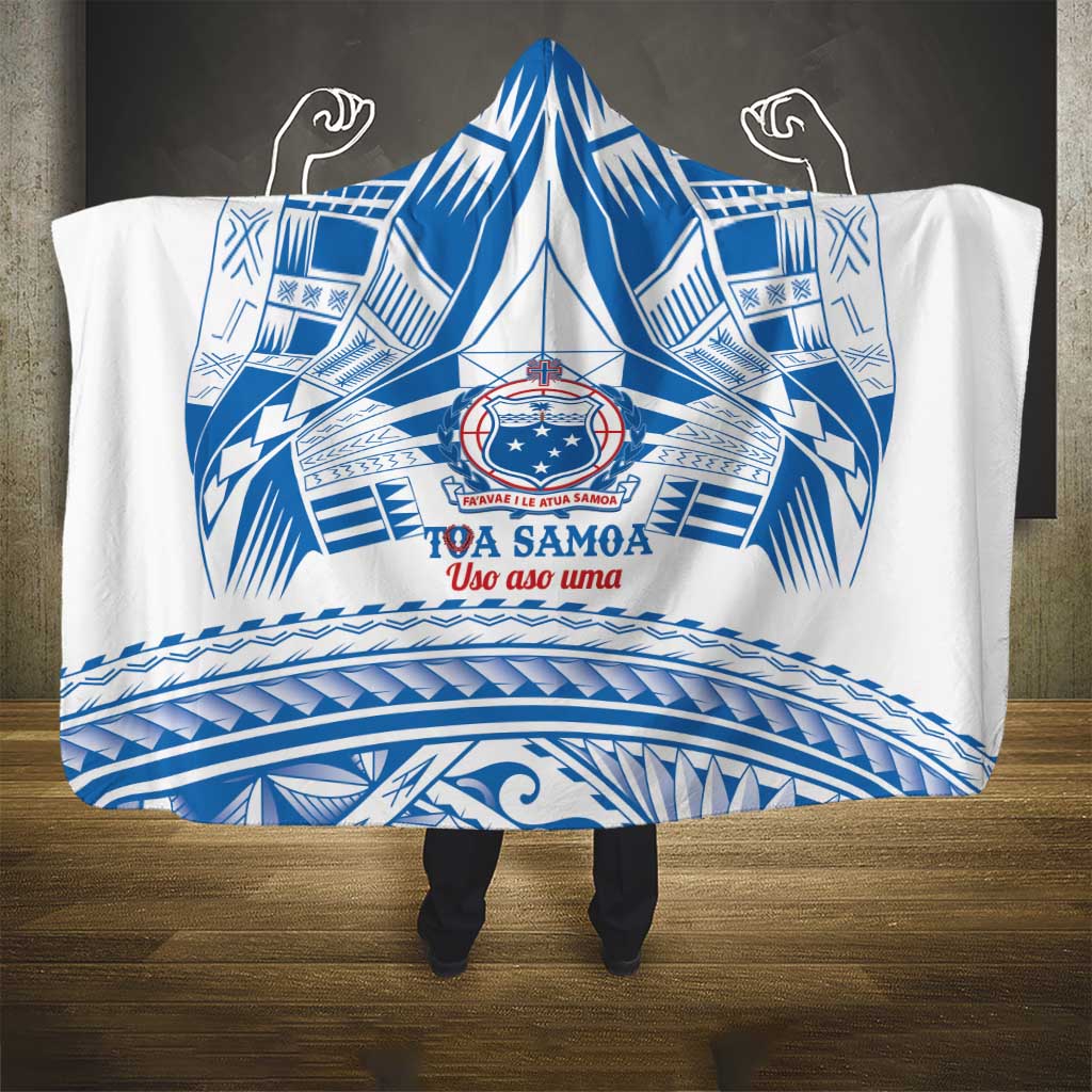 Toa Samoa Rugby Custom Hooded Blanket Uso aso uma Samoan Pattern White - Polynesian Pride