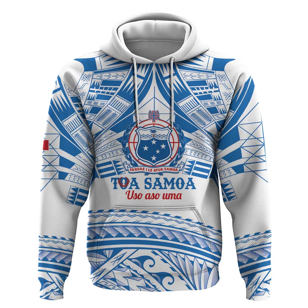 Toa Samoa Rugby Custom Hoodie Uso aso uma Samoan Pattern White - Polynesian Pride