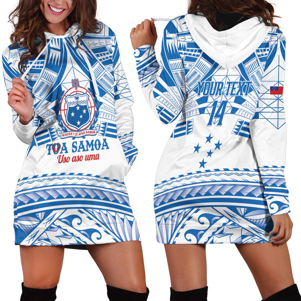 Toa Samoa Rugby Custom Hoodie Dress Uso aso uma Samoan Pattern White - Polynesian Pride