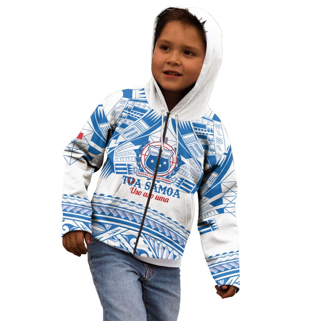 Toa Samoa Rugby Custom Kid Hoodie Uso aso uma Samoan Pattern White - Polynesian Pride