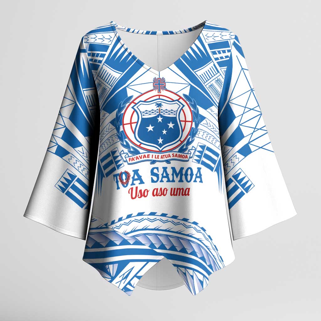 Toa Samoa Rugby Custom Kimono Sleeve Blouse Uso aso uma Samoan Pattern White - Polynesian Pride