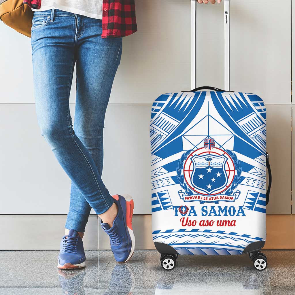 Toa Samoa Rugby Custom Luggage Cover Uso aso uma Samoan Pattern White - Polynesian Pride