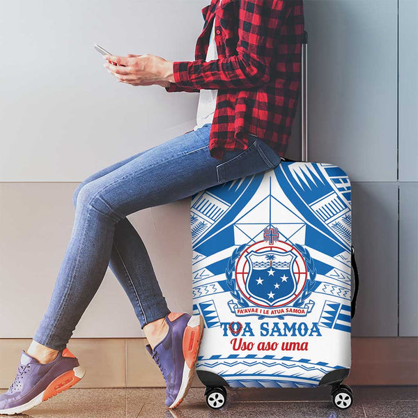 Toa Samoa Rugby Custom Luggage Cover Uso aso uma Samoan Pattern White LT14