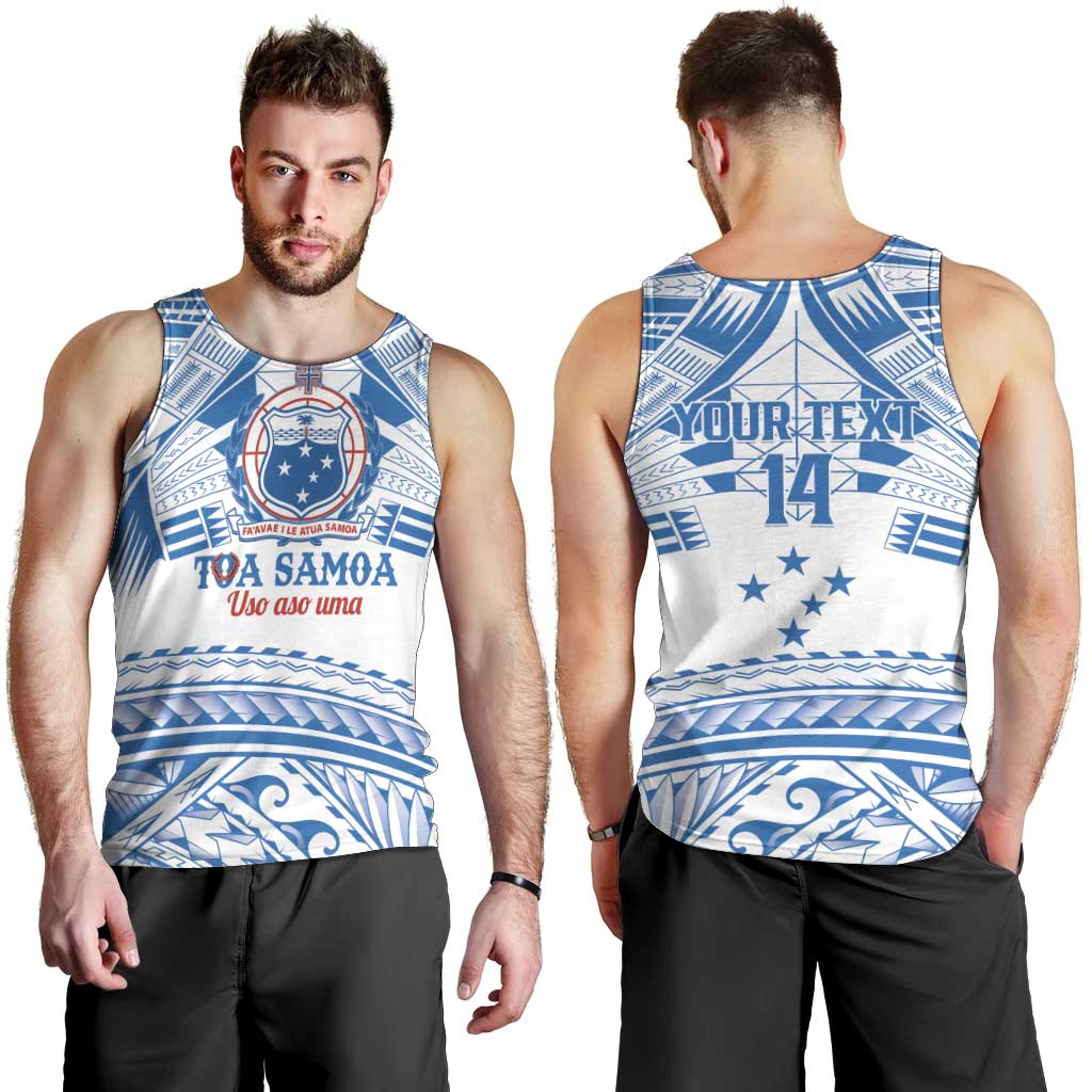 Toa Samoa Rugby Custom Men Tank Top Uso aso uma Samoan Pattern White - Polynesian Pride