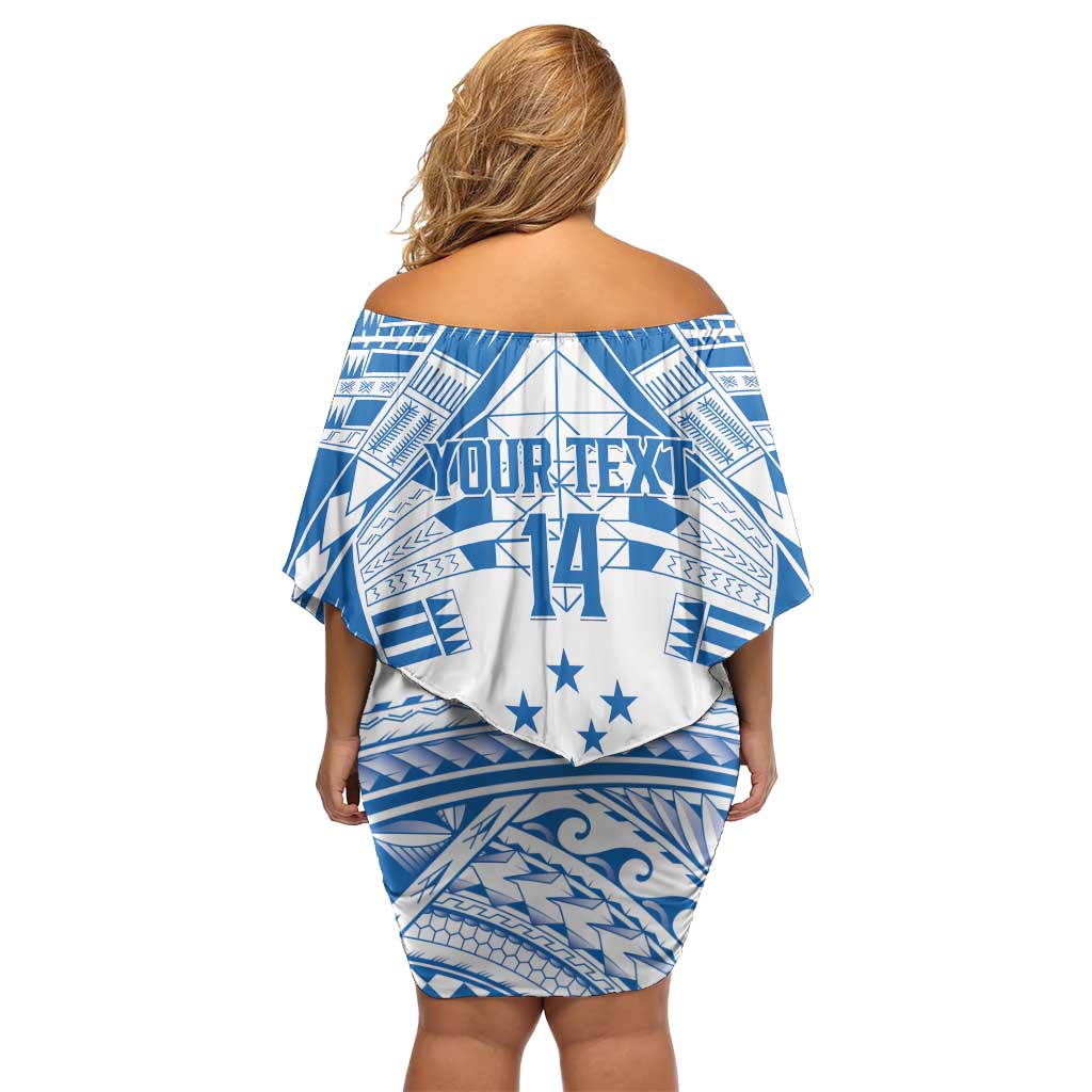 Toa Samoa Rugby Custom Off Shoulder Short Dress Uso aso uma Samoan Pattern White - Polynesian Pride