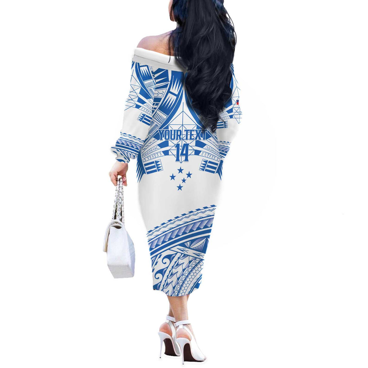 Toa Samoa Rugby Custom Off The Shoulder Long Sleeve Dress Uso aso uma Samoan Pattern White - Polynesian Pride