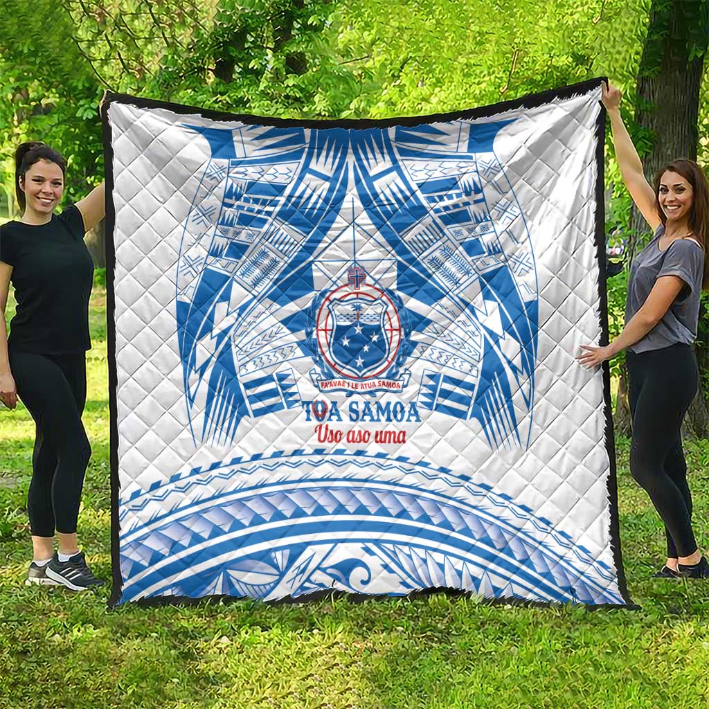 Toa Samoa Rugby Custom Quilt Uso aso uma Samoan Pattern White - Polynesian Pride