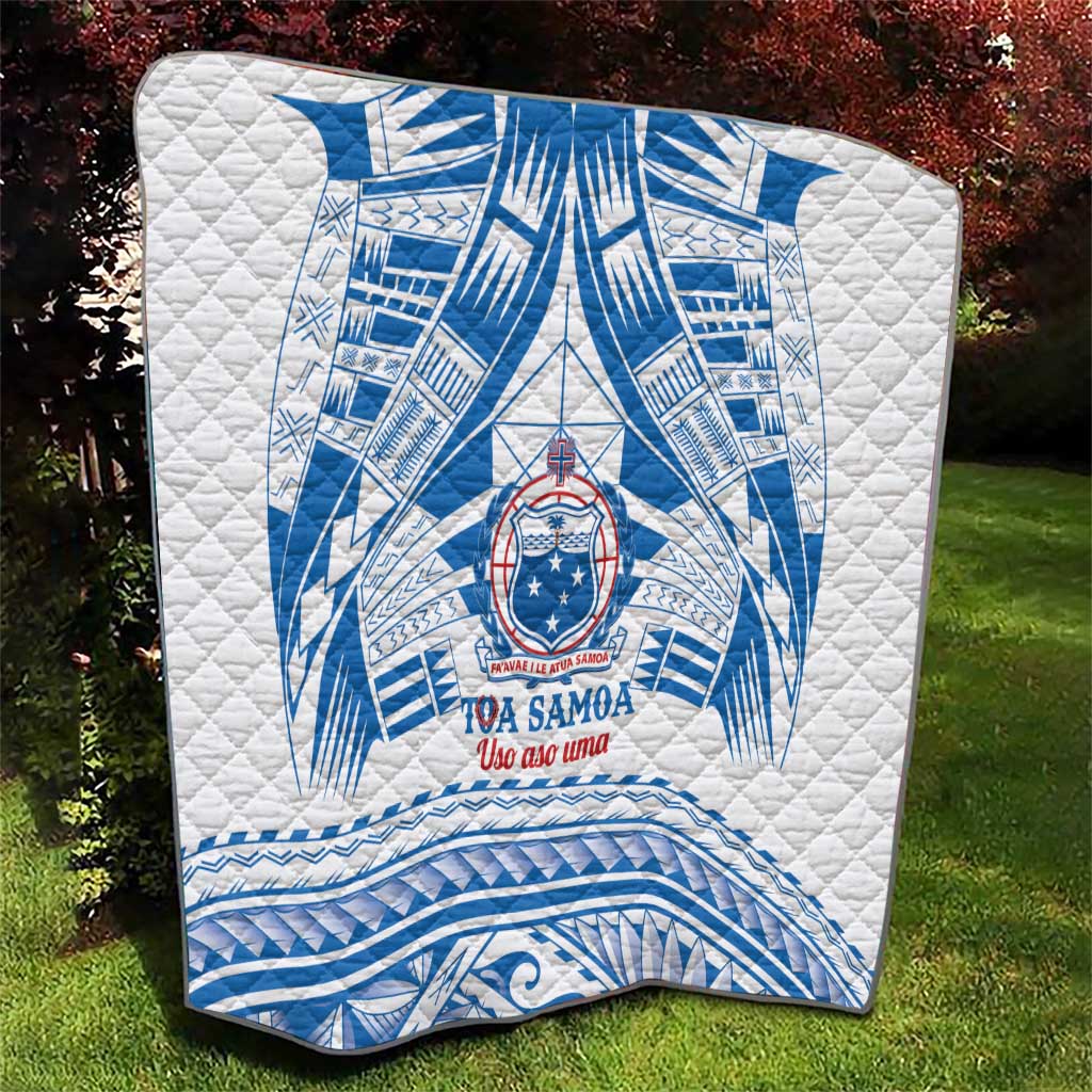 Toa Samoa Rugby Custom Quilt Uso aso uma Samoan Pattern White - Polynesian Pride